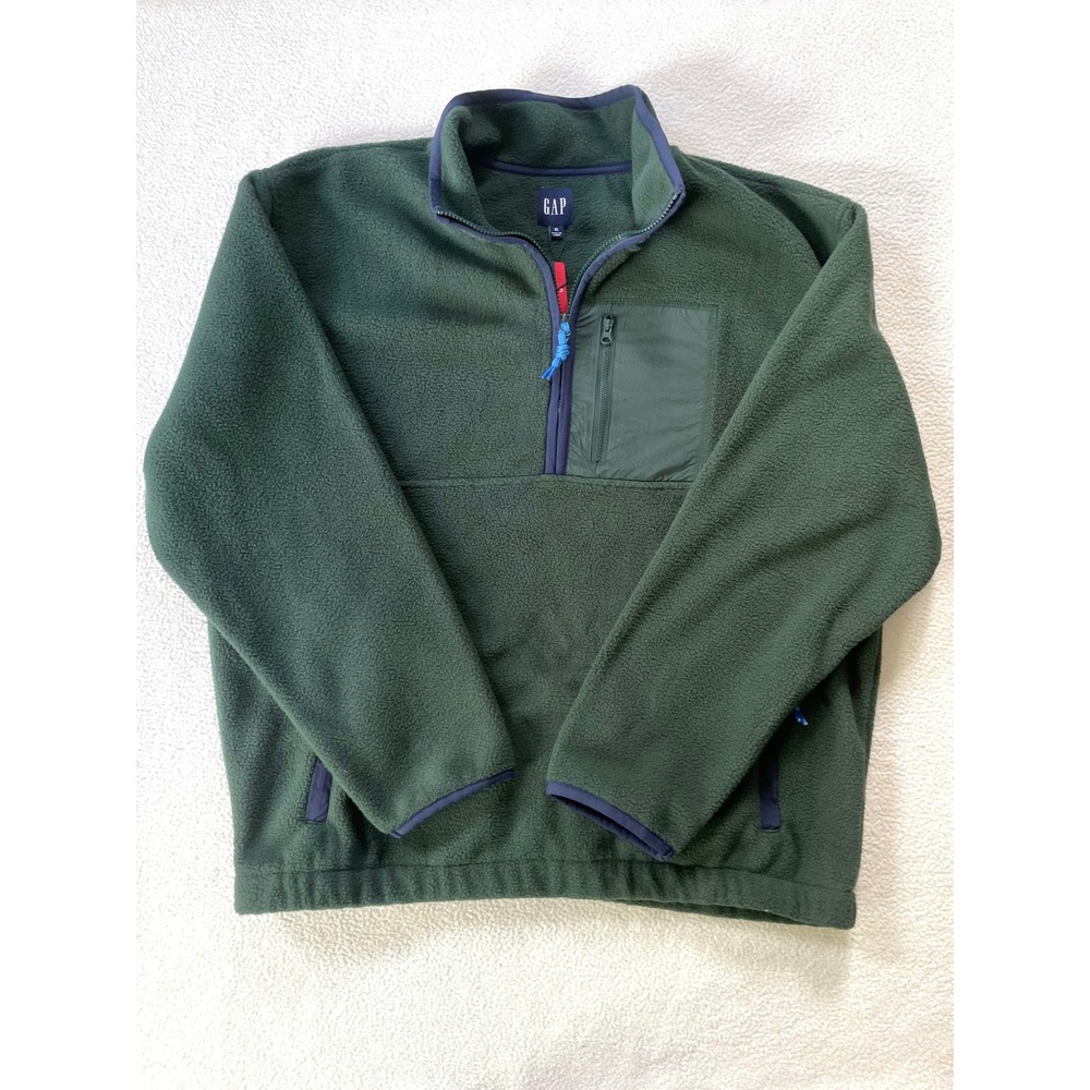 New With Tags Gap Mens Extra Large Fleece Half Zip Pullover Green Chest Pocket
